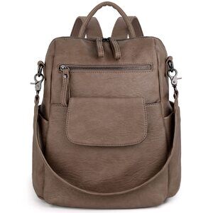 2788 Backpack Purse 3 ways PU Washed Leather Rucksack Shoulder Bag Khaki